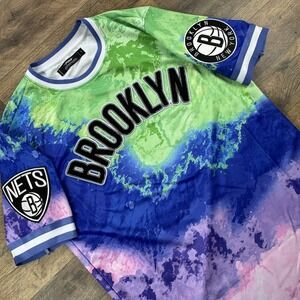 New York Nets Pro Standard Shirt Mens Large Green Blue Embossed Logo‎ Luxury NBA